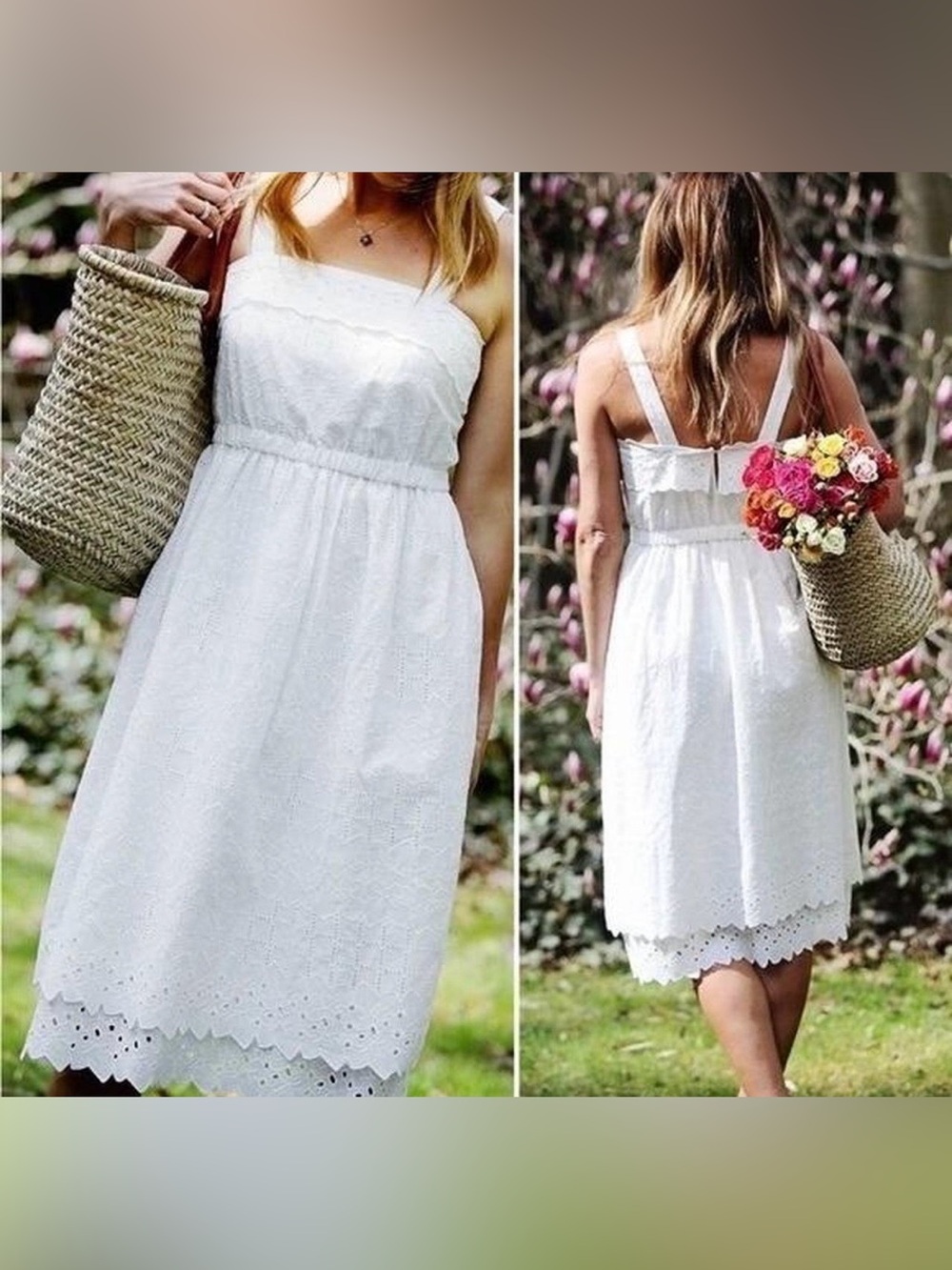 Madewell White Eyelet Midi Dress with Scalloped Hem